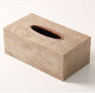 Forwood Design tissue box cover in antique silver faux boa leather with walnut trim