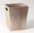 Antique silver faux boa waste bin, walnut trim, detail
