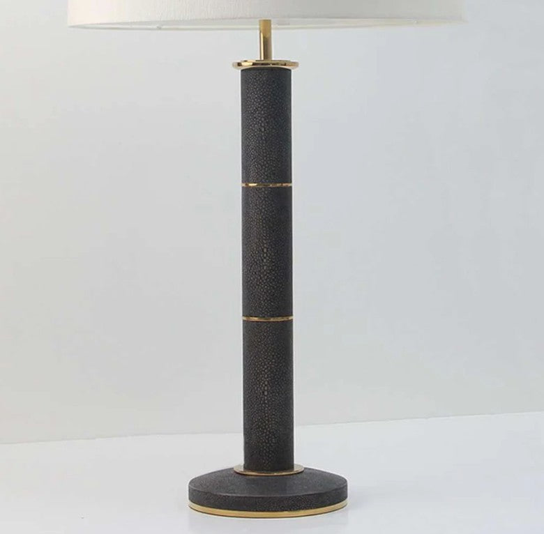 Seal brown faux shagreen column table lamp, 40 x 40 x 78 cm, styled in a room setting