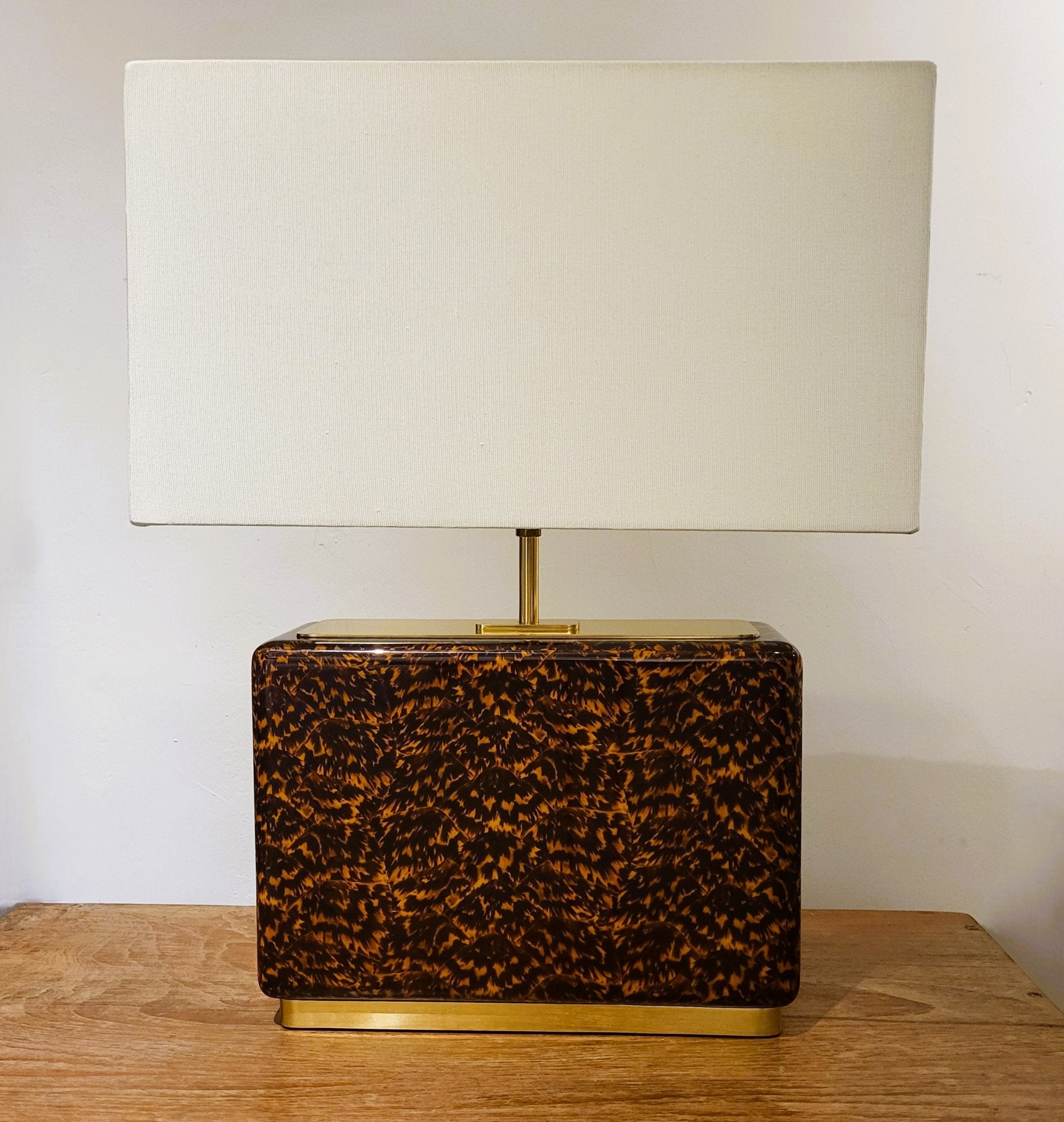 Faux tortoise shell table lamp, short and tall versions side by side, Forwood Design