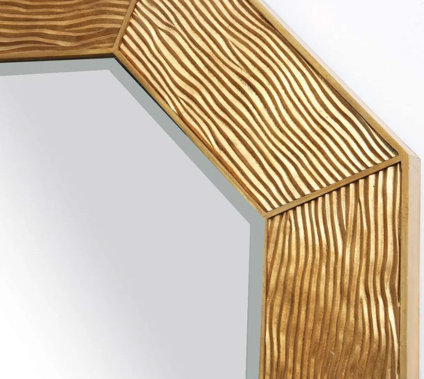Antique gold Lennox wall mirror, contemporary octagon with a rippled hand-finished frame