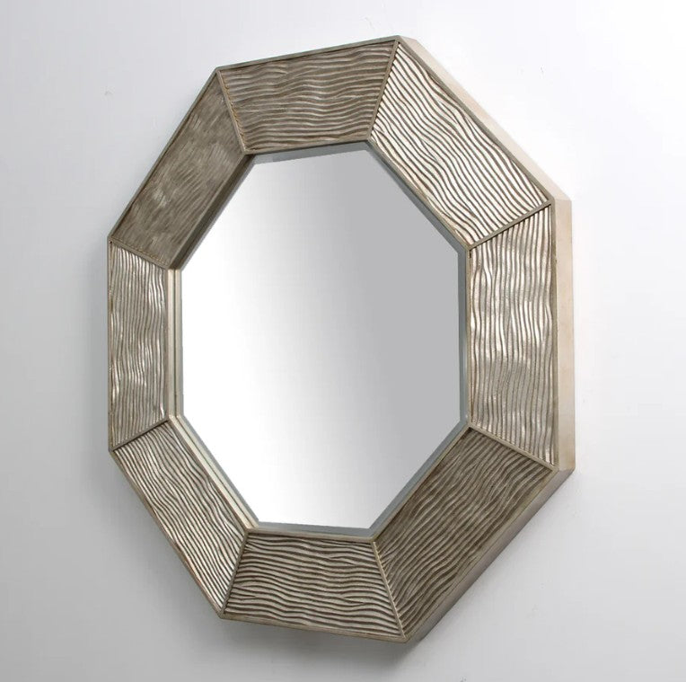 Silver-leaf octagonal ripple mirror, 90 cm contemporary wall mirror