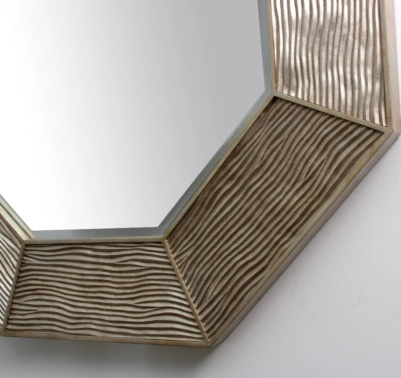 Antique silver Lennox wall mirror, rippled octagon hand-finished in silver leaf