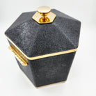 Caviar black faux shagreen Otis ice bucket by Forwood Design, styled with bar accessories