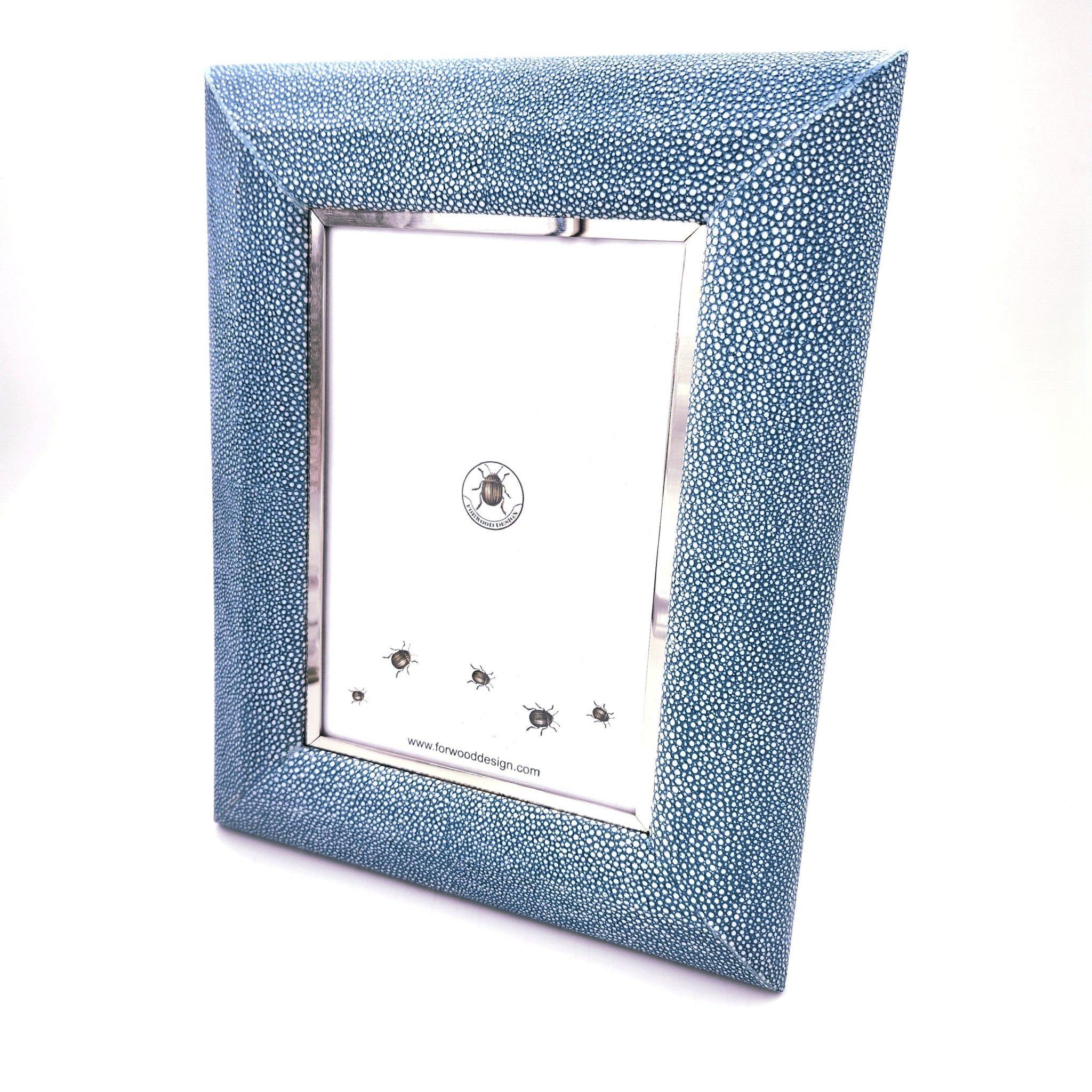 Bella photo frame in duke blue faux shagreen with stainless steel trim, 5 x 7 or 8 x 10 inch, Forwood Design