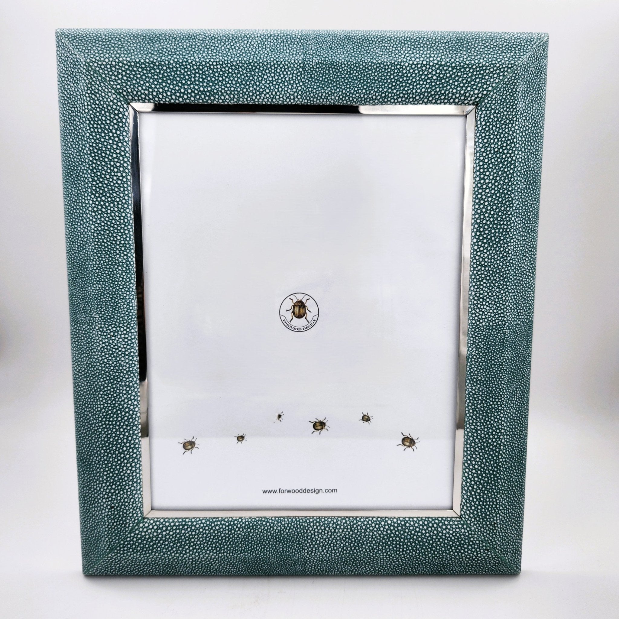 Bella photo frame in teal faux shagreen with stainless steel trim, 5 x 7 or 8 x 10 inch, Forwood Design