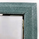 Teal faux shagreen Bella photo frame by Forwood Design, polished walnut back, styled view