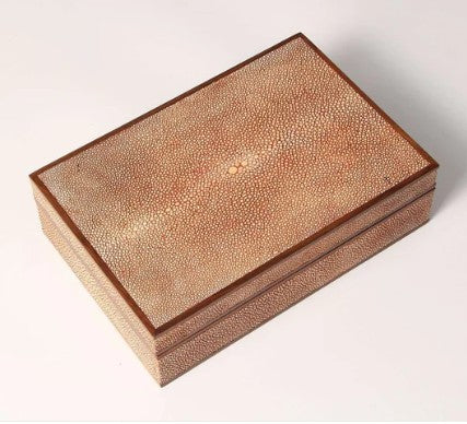 Faux shagreen treasure box in coral with walnut trim, 23.5 x 14.5 x 7 cm, Forwood Design