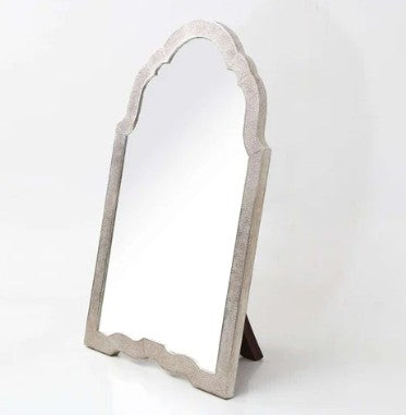 Faux shagreen vanity mirror in silver by Forwood Design, 66 x 40 x 4 cm, adjustable angle