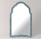 Teal faux shagreen vanity mirror, 66 x 40 x 4 cm, styled on a dressing table