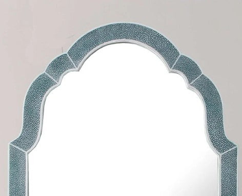 Teal faux shagreen vanity mirror by Forwood Design, 66 x 40 x 4 cm, adjustable stand detail