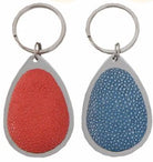 Pear Drop faux shagreen key rings in stainless steel, compact 4 cm fobs