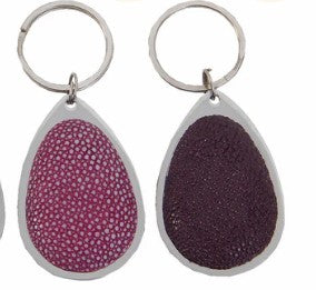Faux shagreen pear-drop key fobs with stainless steel, a luxury gift accessory