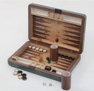 Lincoln green faux shagreen travel backgammon, 25.5 x 17 x 5 cm, playing surface detail