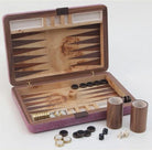 Pink faux shagreen travel backgammon set by Forwood Design, 25.5 x 17 x 5 cm, open view