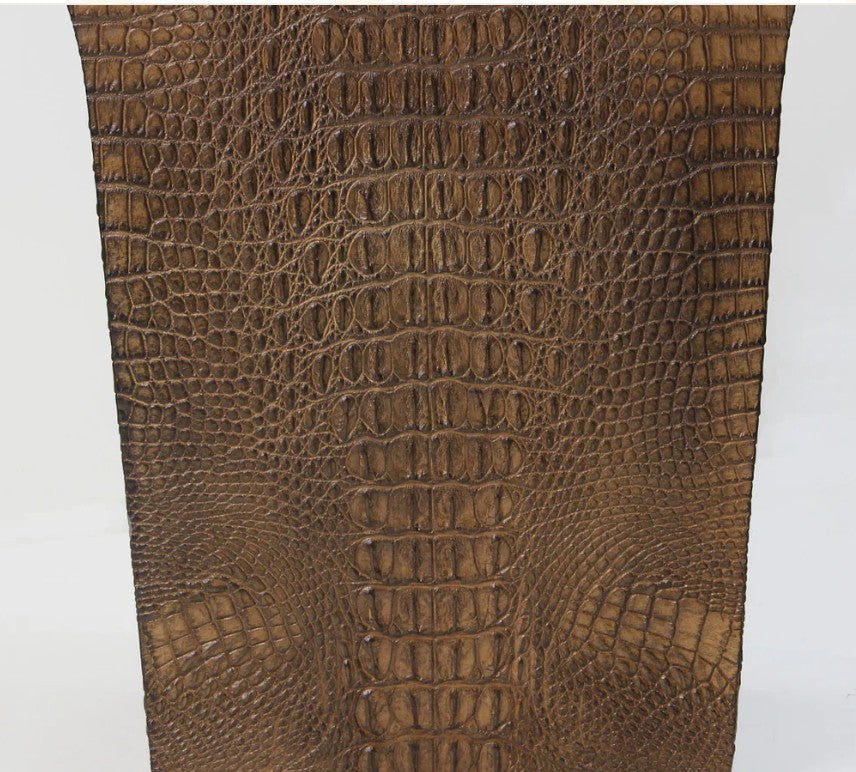 Brown faux crocodile waste bin, curved lip, detail