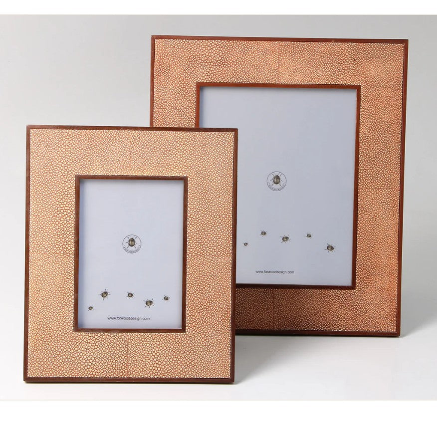 Classic photo frame in coral faux shagreen, 5 x 7 or 8 x 10 inch, polished walnut back, Forwood Design