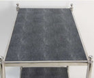 Charcoal faux shagreen Cliveden drinks trolley by Forwood Design, styled with bar accessories
