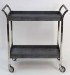 Woodstock drinks trolley in charcoal faux shagreen by Forwood Design, full view with handles