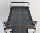 Charcoal faux shagreen Woodstock bar cart, 87 x 45 x 90 cm, styled with bar accessories