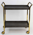 Woodstock drinks trolley in seal brown faux shagreen with brass handles, 87 x 45 x 90 cm, Forwood Design