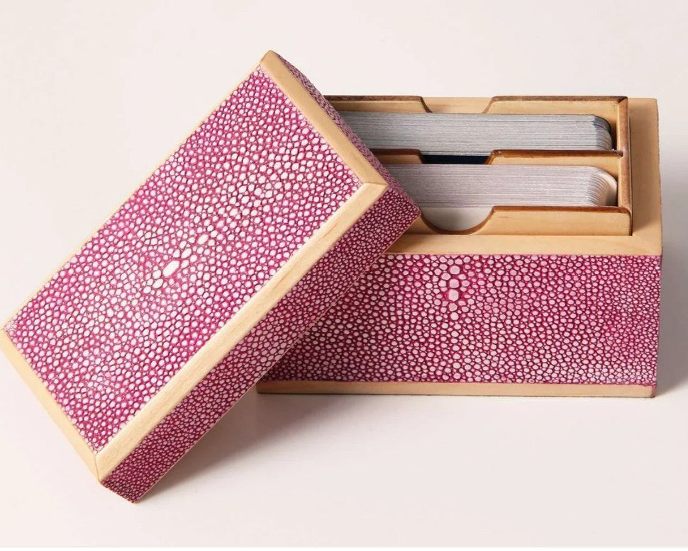 Pink faux shagreen playing card box by Forwood Design, 12 x 6 x 8 cm, open view