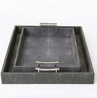Rectangular serving tray in charcoal faux shagreen, stainless steel jungle twig handles, Forwood Design