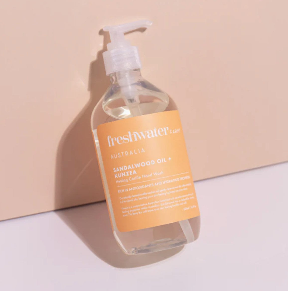 Kunzea and Sandalwood hand wash, 500ml, naturally derived castile wash, vegan, made in Australia
