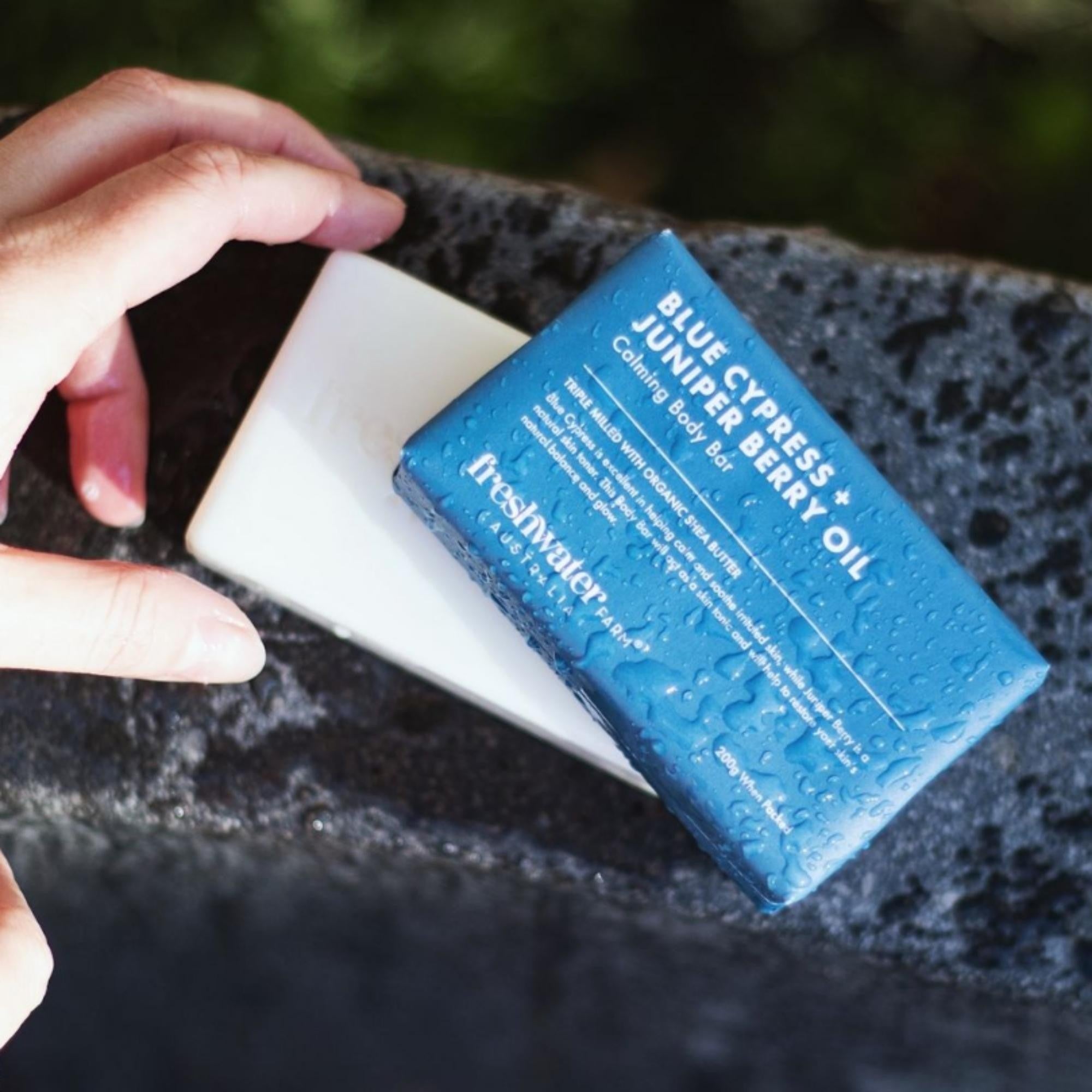 Blue Cypress and Juniper Berry soap bar by Freshwater Farm