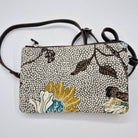 Flower Linen two pocket bag by Ceannis, grey floral linen with leather card holder and strap