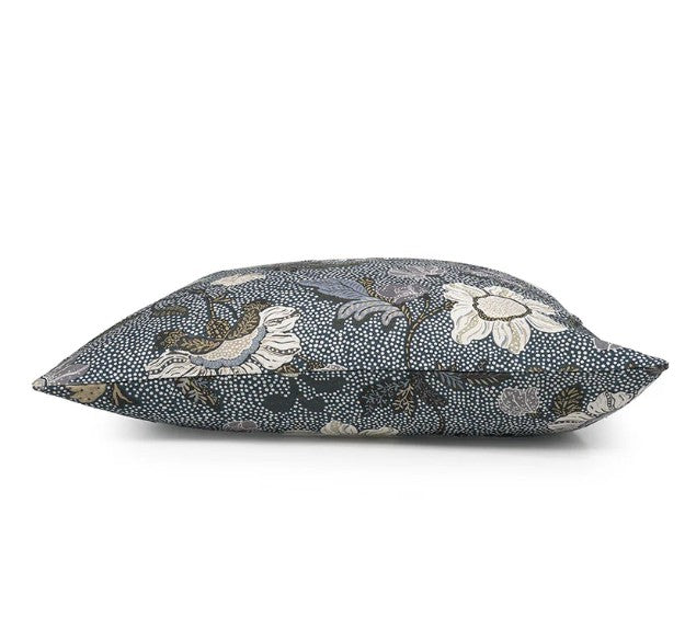 Denim blue Flower Linen cushion cover, 50 cm
