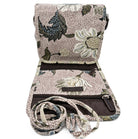 Dusty pink Flower Linen hanging wash bag by Ceannis, rolled and hanging views