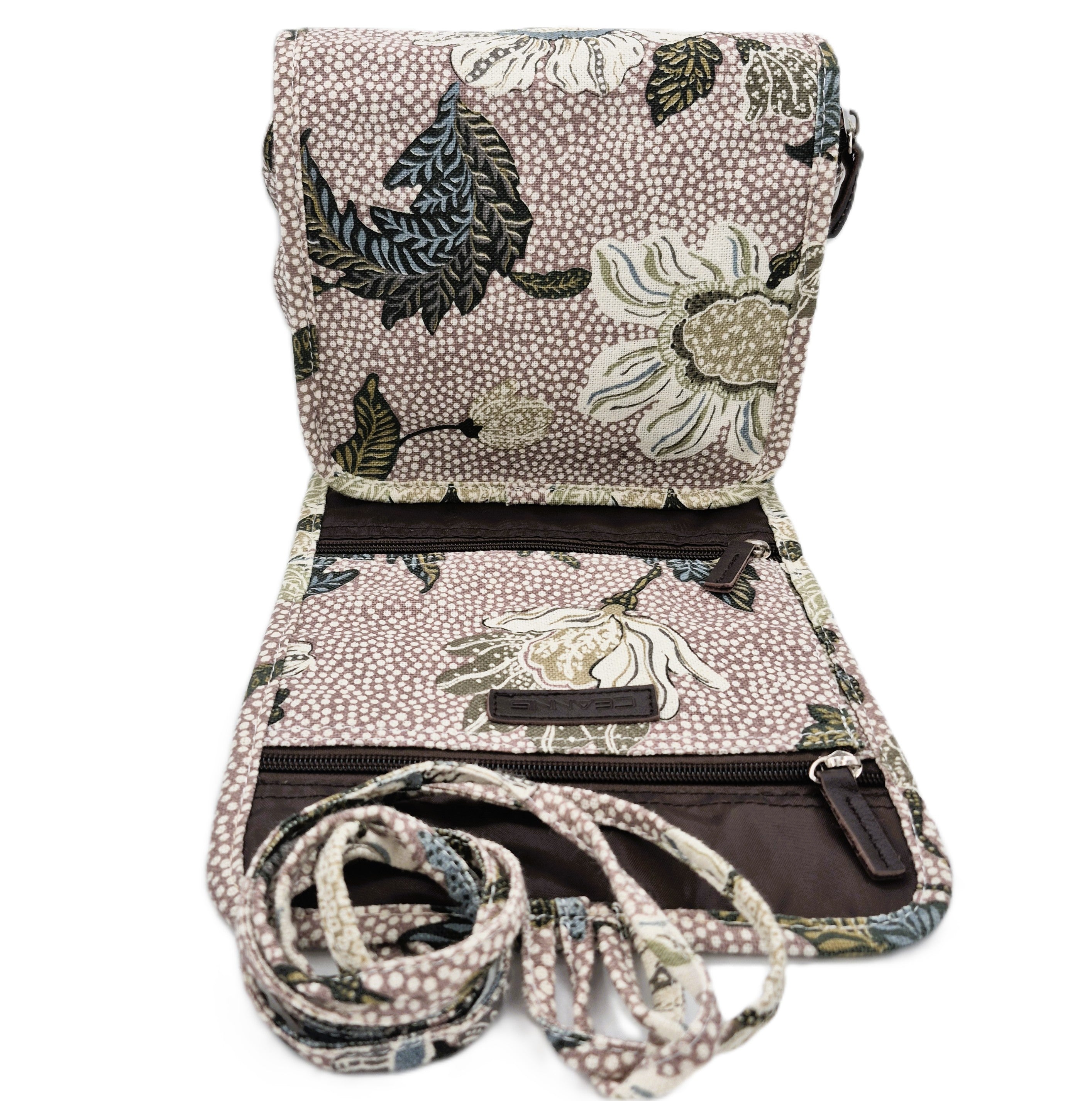Dusty pink Flower Linen hanging wash bag by Ceannis, rolled and hanging views