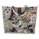Ceannis grey flower linen shopper bag, linen-cotton with press stud closure