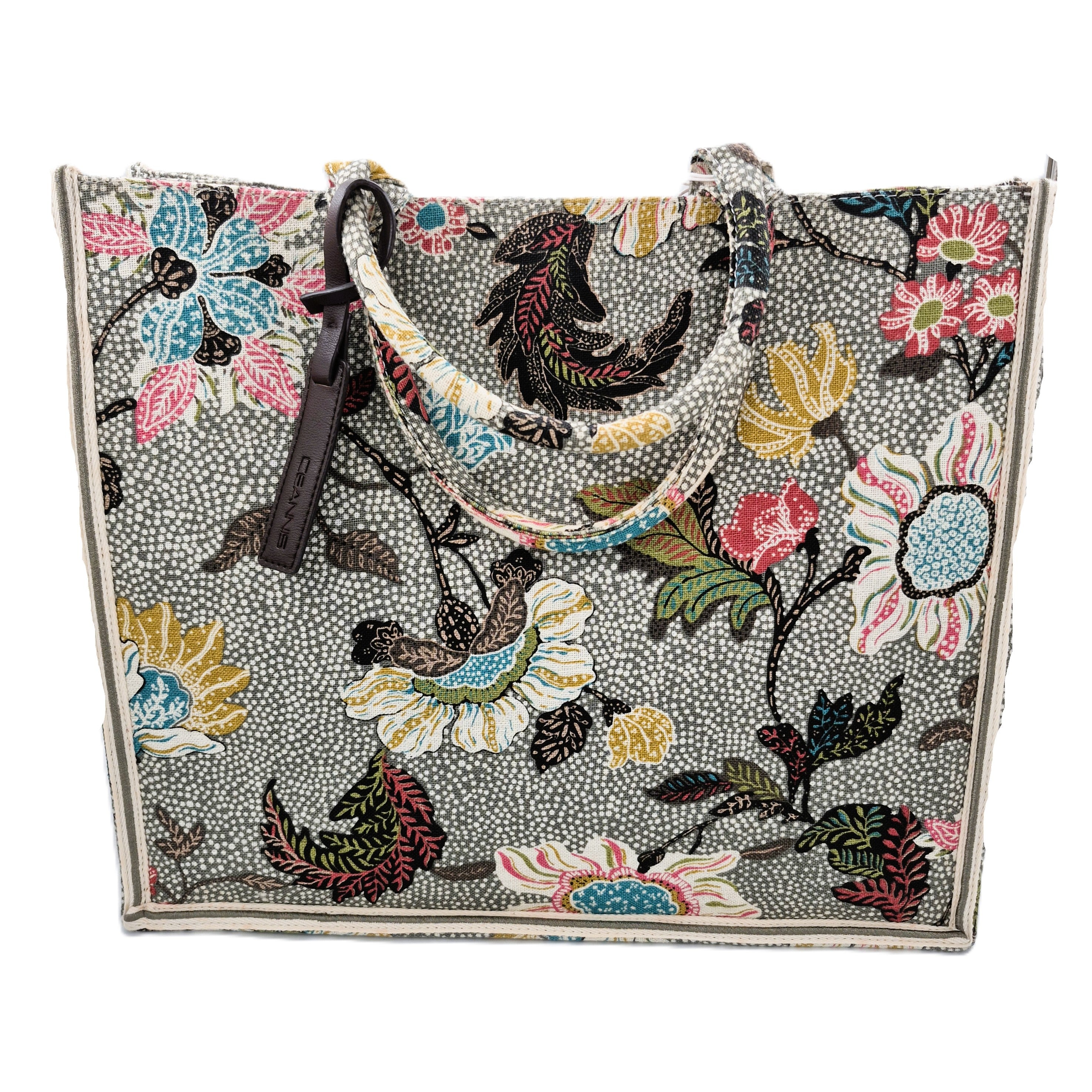 Ceannis grey flower linen shopper bag, linen-cotton with press stud closure
