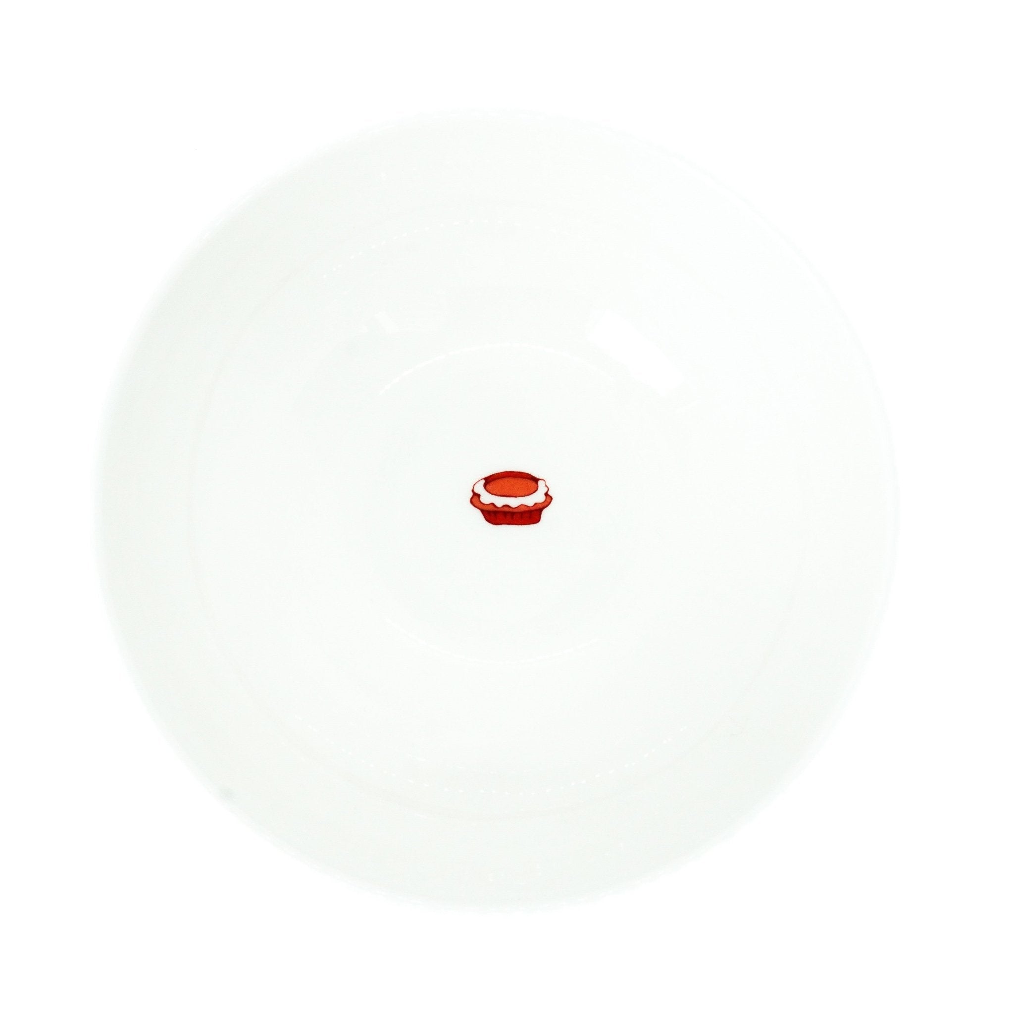 Icon noodle bowl with egg tart motif inside, red HK Toile exterior, bone china, 14.5cm