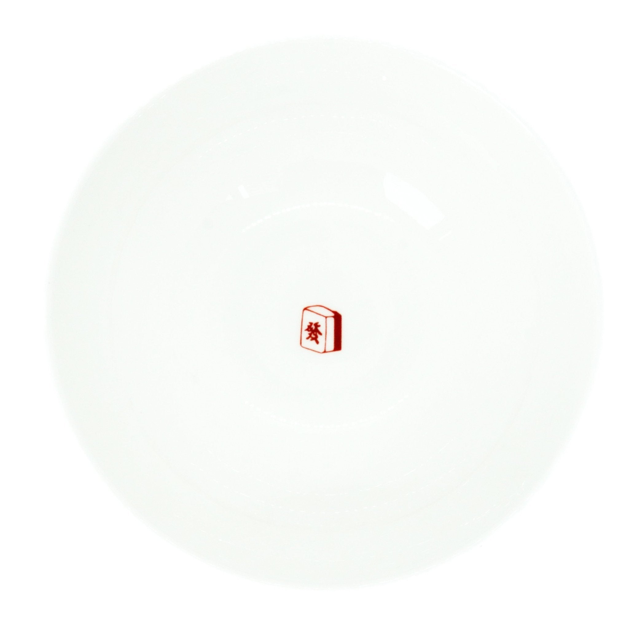 Icon noodle bowl with mahjong motif inside, red HK Toile exterior, bone china, 14.5cm