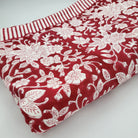 Red floral block-print cotton tablecloth set for a celebration