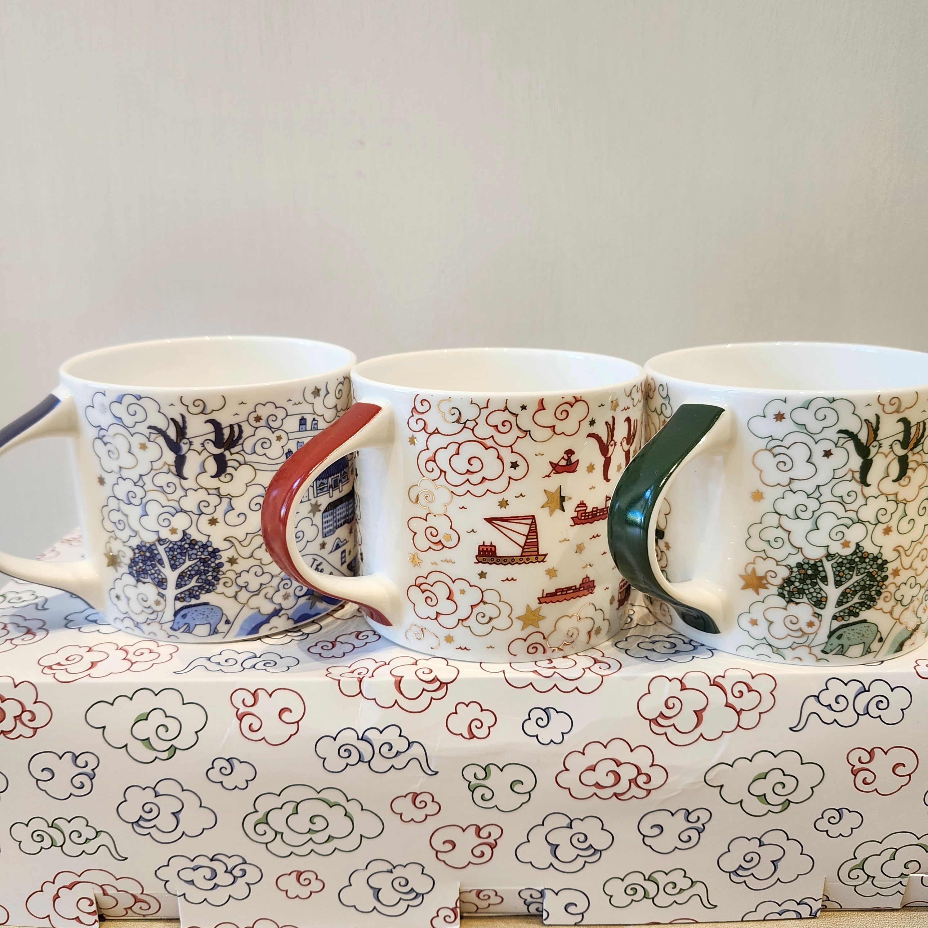 Willow festive mug boxed set of three, Hong Kong design, styled
