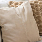 Beige velvet cushion cover, soft cotton, detail