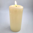 Flameless ivory pillar candle, detail of the realistic wax-effect finish
