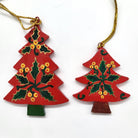 Flat papier mache Christmas tree, hand-painted holly design in red