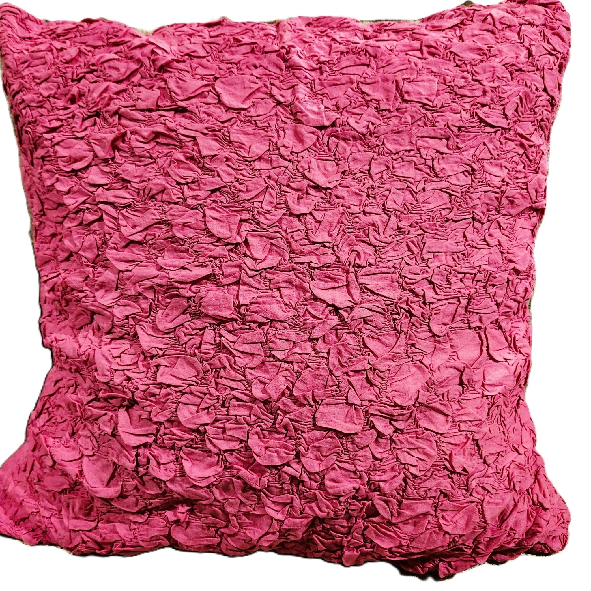 Fuchsia cotton cushion cover by Shades of India, hot pink with a ruffled-effect finish, 60 x 60 cm