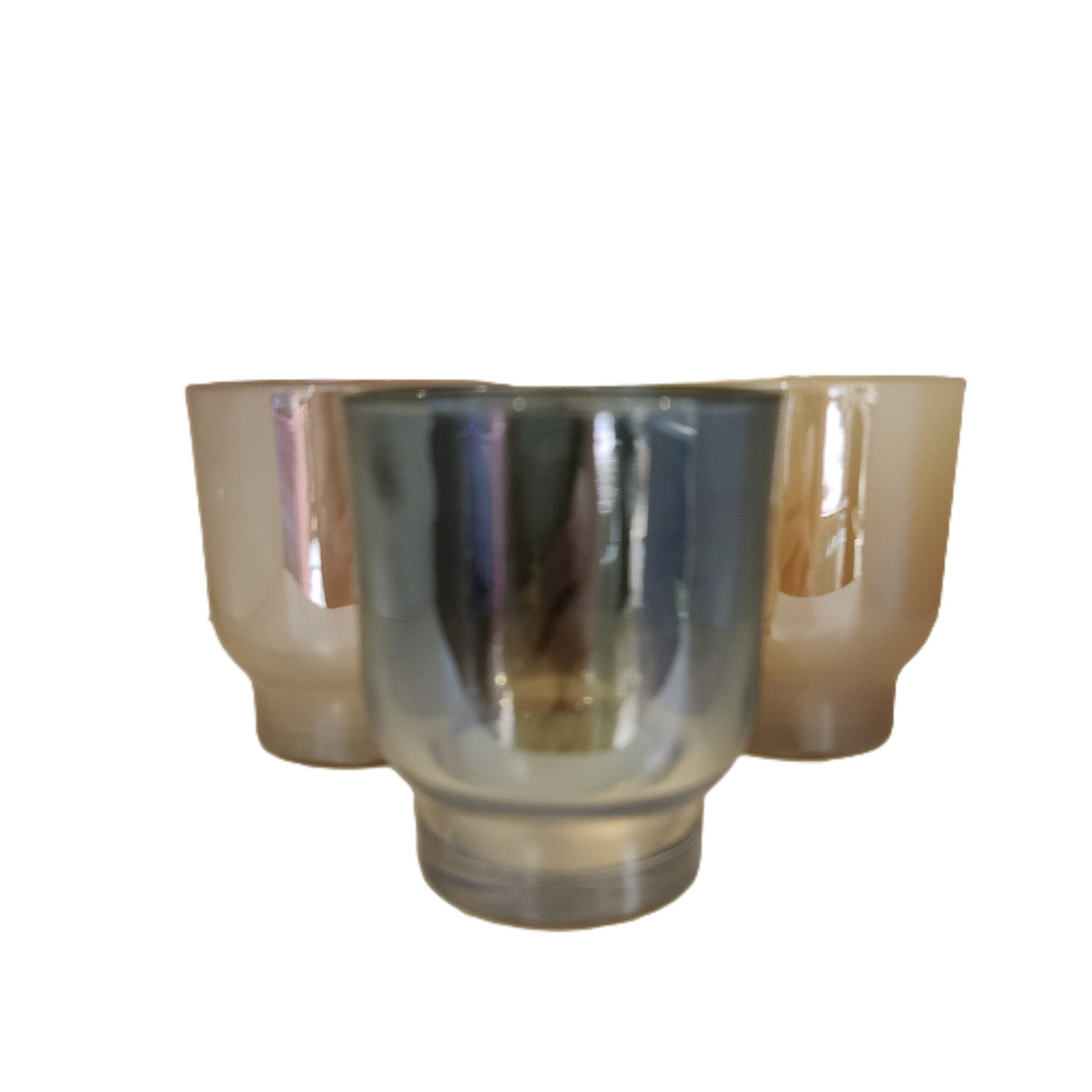 Iridescent glass tea light holders