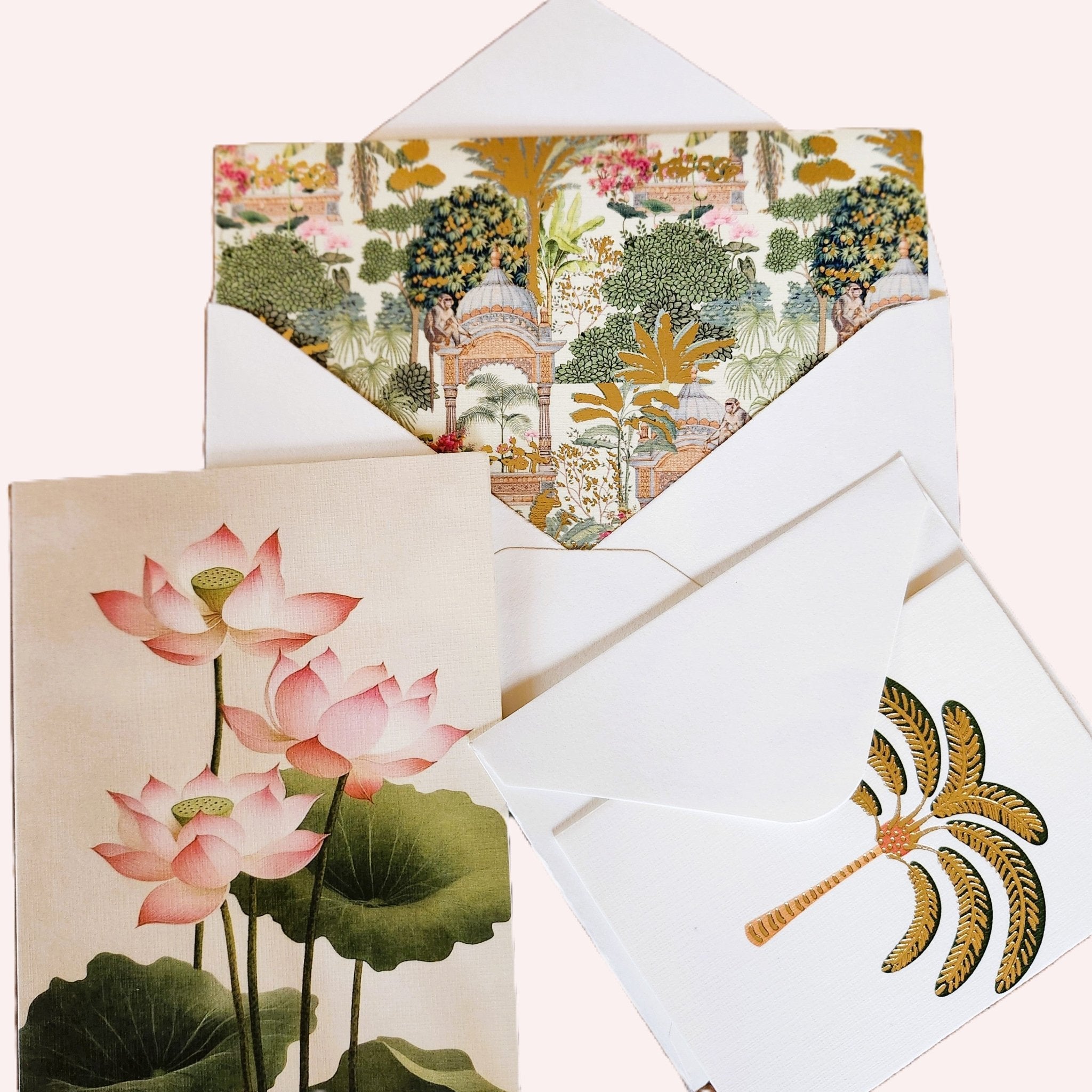 Inside greeting cards, selection of blank designs with envelopes