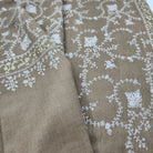 Natural pashmina with pale floral hand embroidery, finest quality, detail view