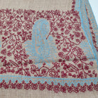 Natural pashmina with hand-embroidered border in burgundy and pale blue, 70 x 200 cm