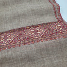Natural pashmina with hand-embroidered border in burgundy, pink and yellow, 70 x 200 cm