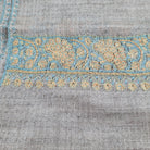 Pashmina with hand-embroidered border in grey, blue and yellow, 70 x 200 cm