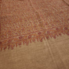 Natural pashmina with burgundy and pink floral hand embroidery, detail view